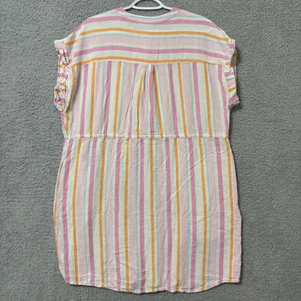 Striped Linen Blend Shirt Dress XL 16-18 Tie Waist Pockets - Picture 8 of 13